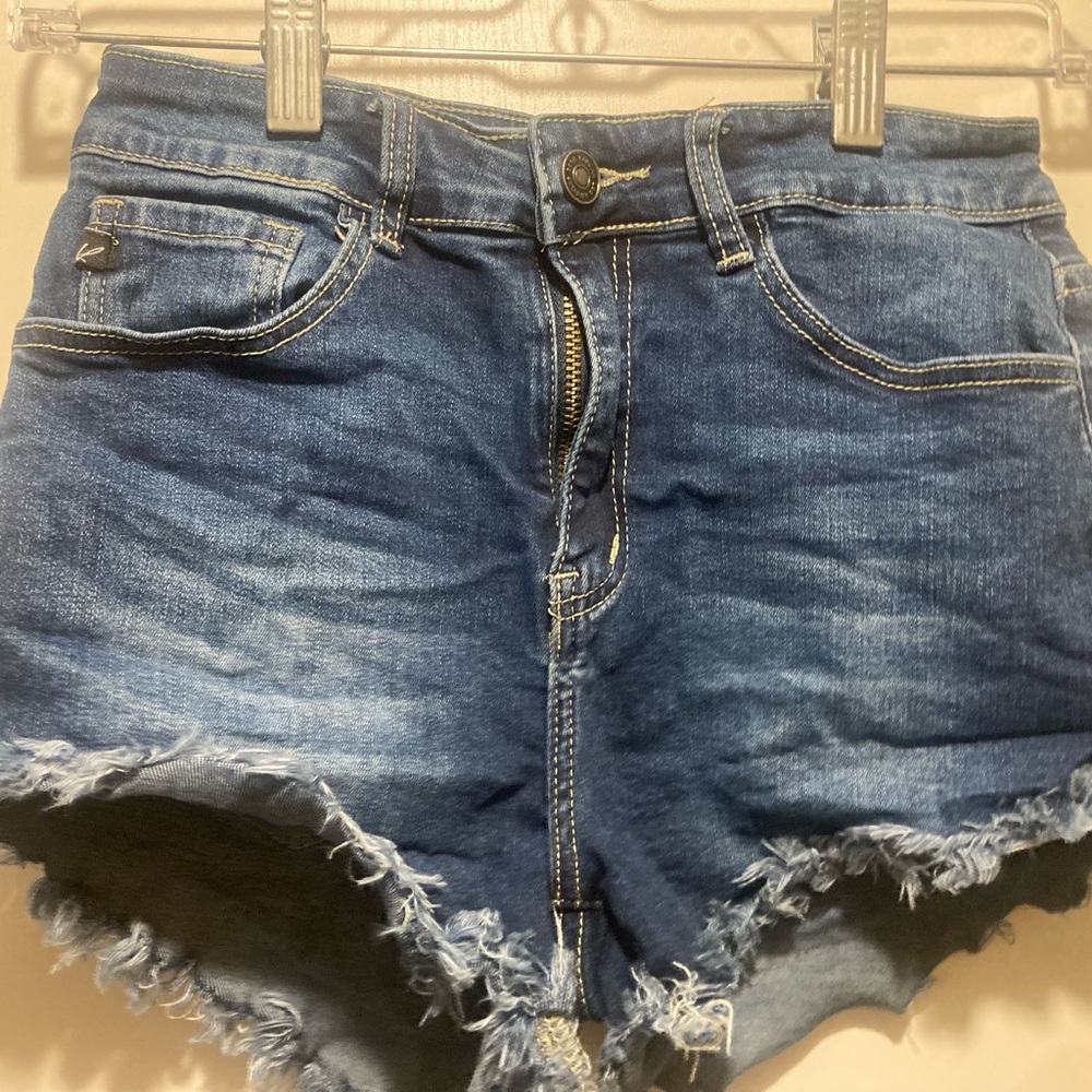 KanCan Blue Frayed Hem Women's Shorts